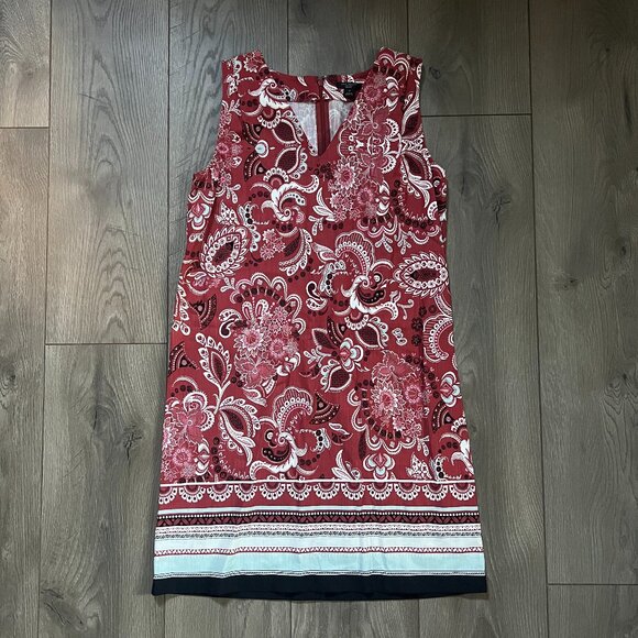 Ann Taylor Factory Red Paisley Floral Print Sleeveless V Neck Dress Size 2 P - Picture 1 of 5